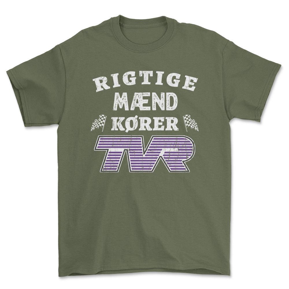 TVR Rigtige Mænd Kører - Unisex T-Shirt , Bomuld-Beklædning-TVR-Grøn Militær-S-Forside-Garage Culture Shop- garage - man cave - merchandise