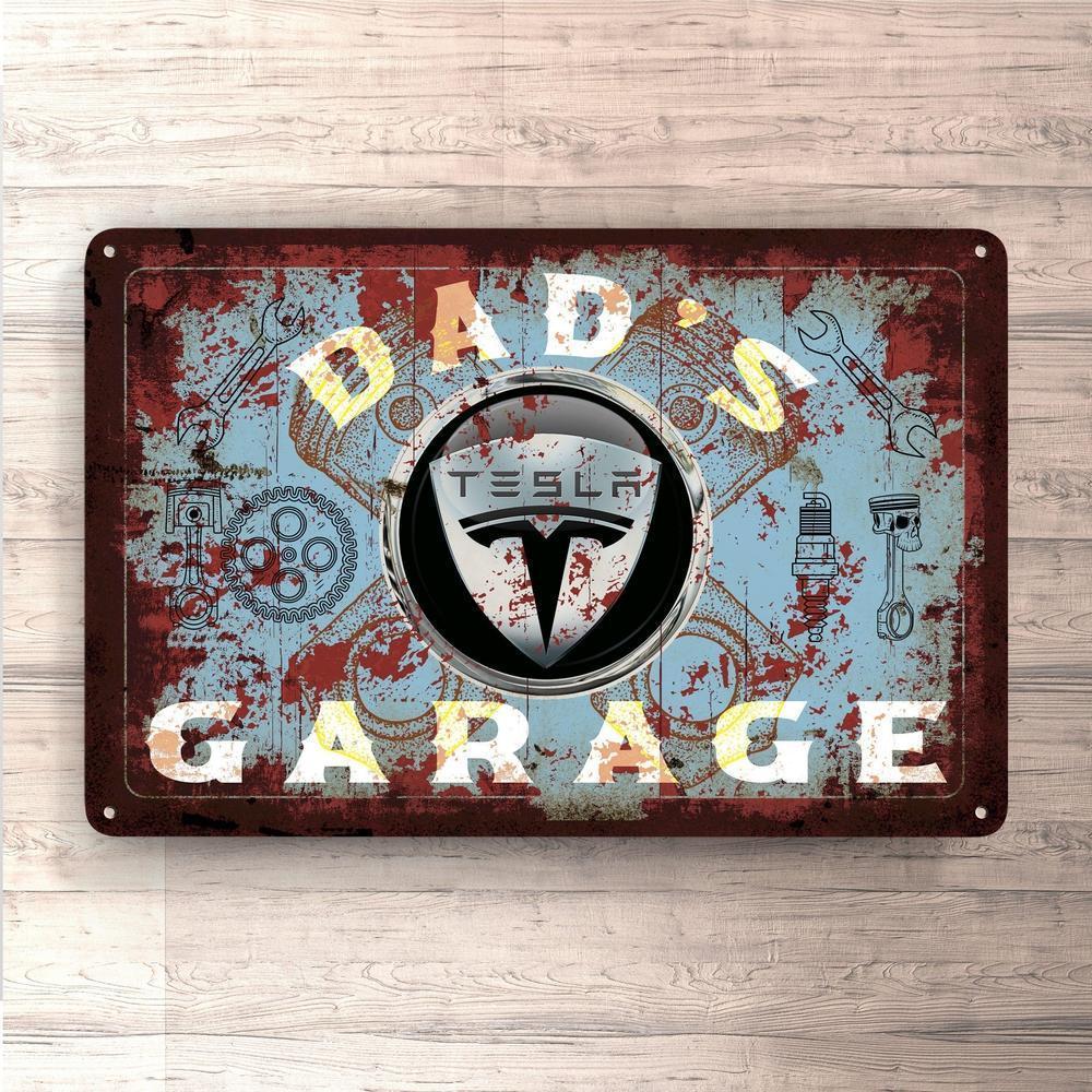 Tesla Dads Garage Vintage Skilte, Musemåtte, Dørmåtte-Skilte-Tesla-Garage Culture Shop- garage - man cave - merchandise