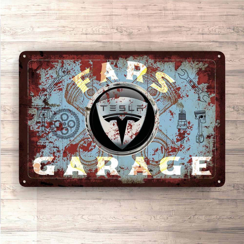 Tesla Fars Garage Vintage Skilte, Musemåtte, Dørmåtte-Skilte-Tesla-Garage Culture Shop- garage - man cave - merchandise