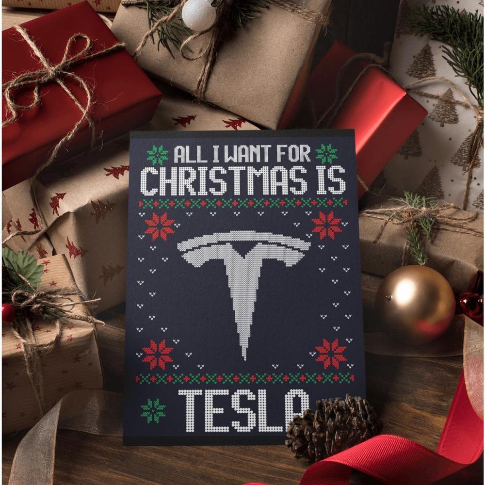 Tesla Juleskilte All I Want For Christmas Is Skilte, Musemåtte, Dørmåtte-Skilte-Tesla-Garage Culture Shop- garage - man cave - merchandise