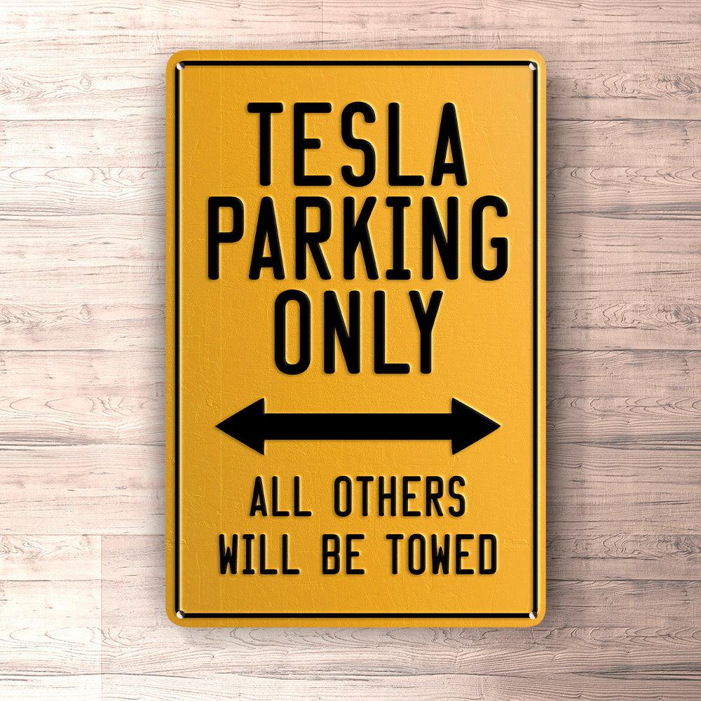 Tesla Parking Only Skilte, Musemåtte, Dørmåtte , Plakat-Parking skilte-Tesla-Garage Culture Shop- garage - man cave - merchandise