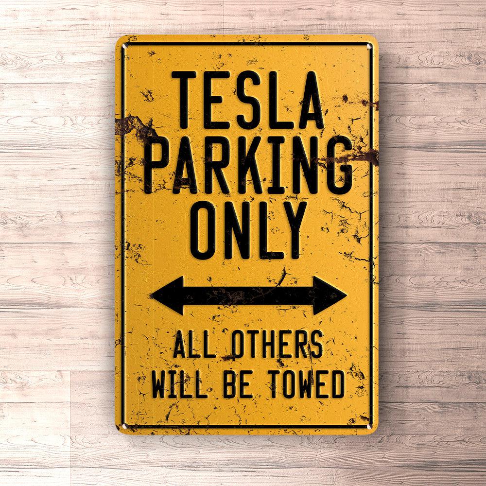 Tesla Parking Only Skilte, Musemåtte, Dørmåtte , Plakat-Parking skilte-Tesla-Garage Culture Shop- garage - man cave - merchandise