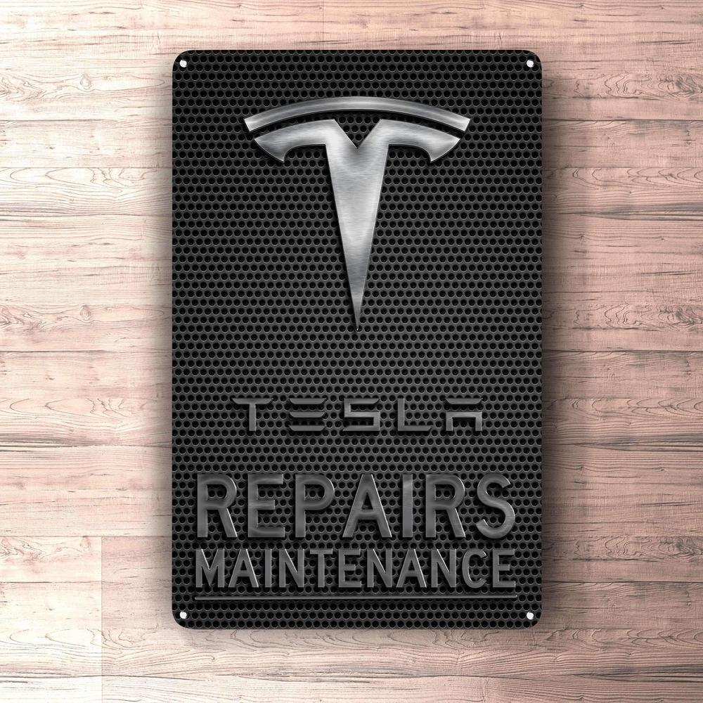 Tesla Repairs Maintenance Skilte, Musemåtte, Dørmåtte-Skilte-Tesla-Garage Culture Shop- garage - man cave - merchandise