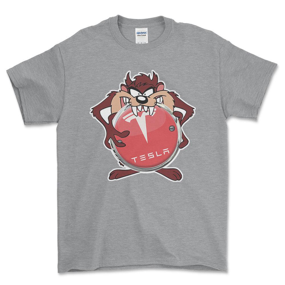 Tesla TAZ Unisex T-Shirt , Bomuld-Beklædning-Tesla-Grå Sport-S-Forside-Garage Culture Shop- garage - man cave - merchandise