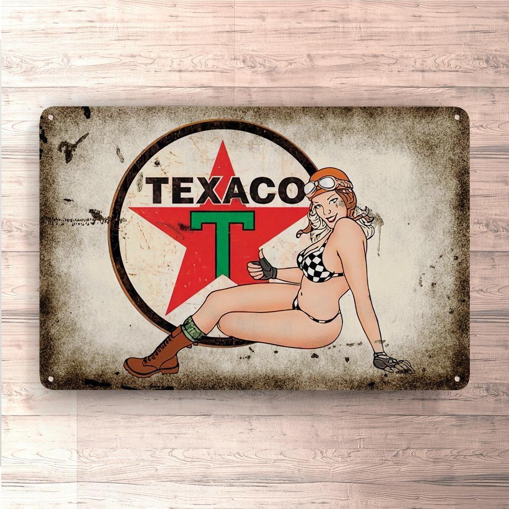 Texaco Pin-Up Vintage Skilte, Musemåtte, Dørmåtte-Skilte-Motorolie-Garage Culture Shop- garage - man cave - merchandise