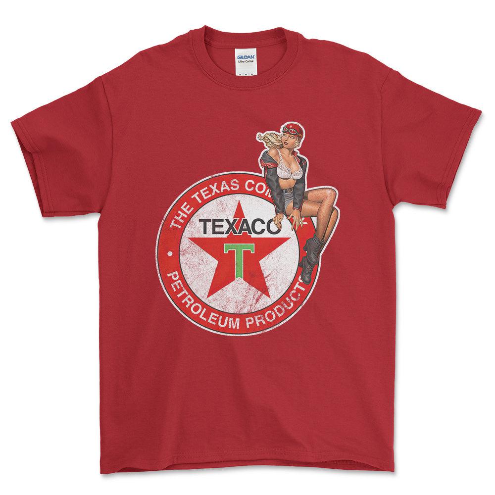 Texaco Pinup - Unisex T-Shirt , Bomuld-Beklædning-Motoroil-Rød-S-Forside-Garage Culture Shop- garage - man cave - merchandise