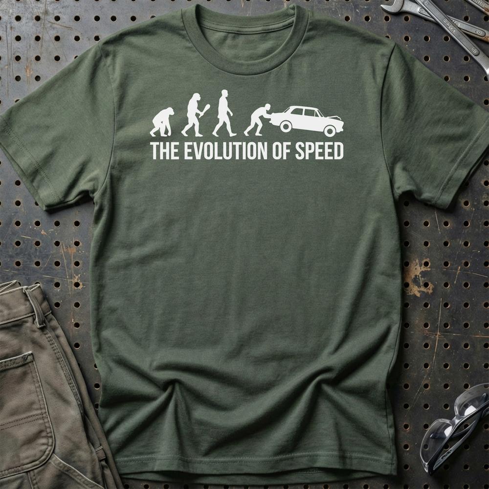 The Evolution Of Speed - Unisex T-Shirt , Bomuld-Beklædning-Garage Culture-Grøn Militær-S-Garage Culture Shop- garage - man cave - merchandise