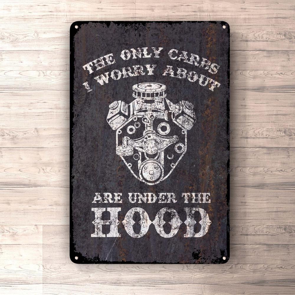 The Only Carbs I Worry About Are Under The Hood Skilte, Musemåtte, Dørmåtte-Skilte-Funny Garage-Garage Culture Shop- garage - man cave - merchandise