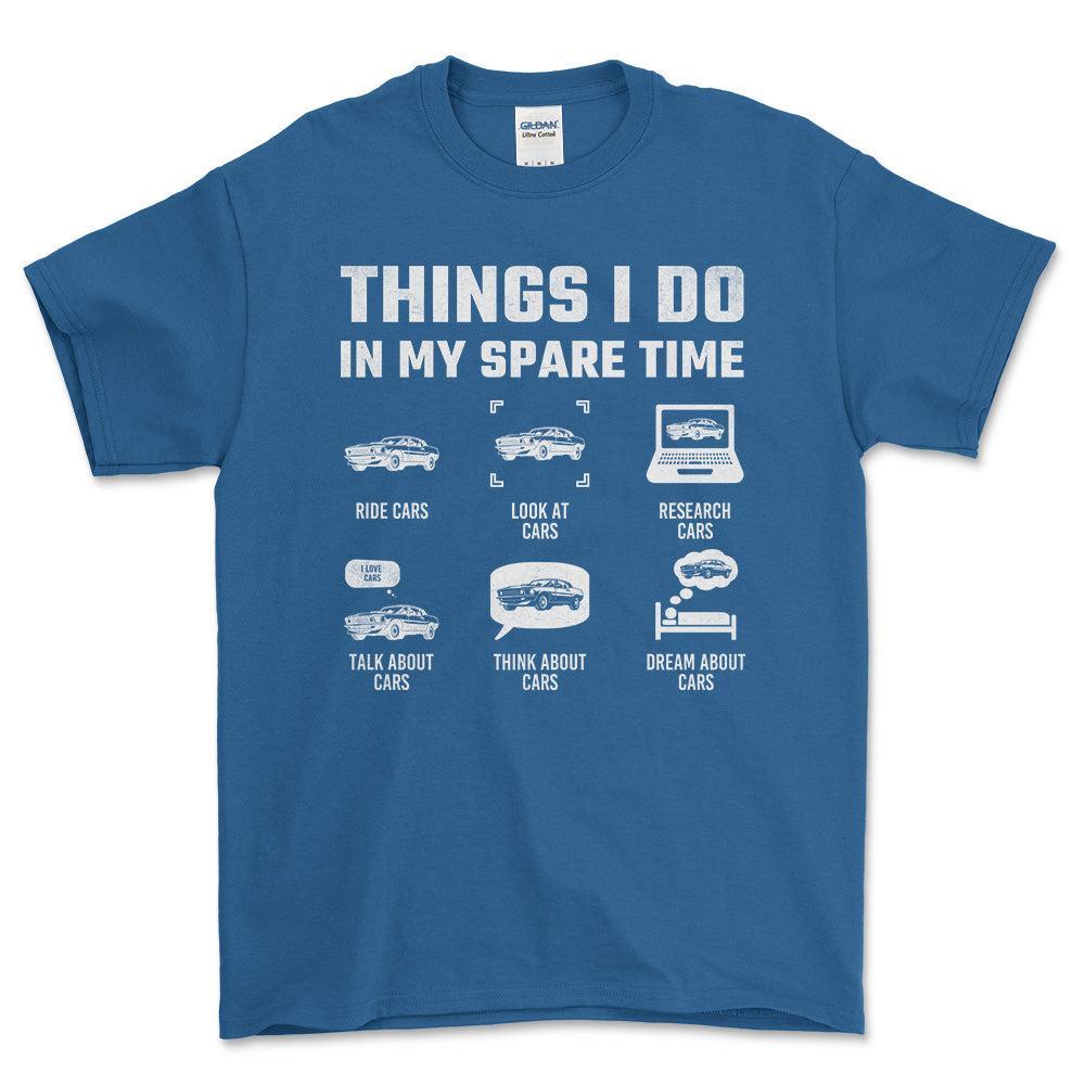Thinks I Do In Spare Time Cars T-Shirt , Bomuld-Beklædning-Garage Culture-Blå Royal-S-Forside-Garage Culture Shop- garage - man cave - merchandise