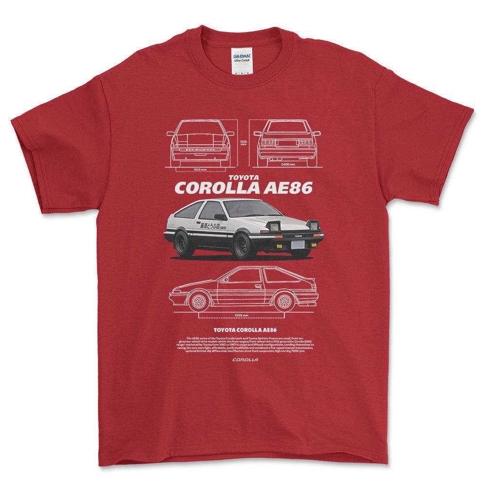 Toyota Corolla AE86 - Unisex T-Shirt-Beklædning-Toyota-Rød-S-Forside-Garage Culture Shop- garage - man cave - merchandise
