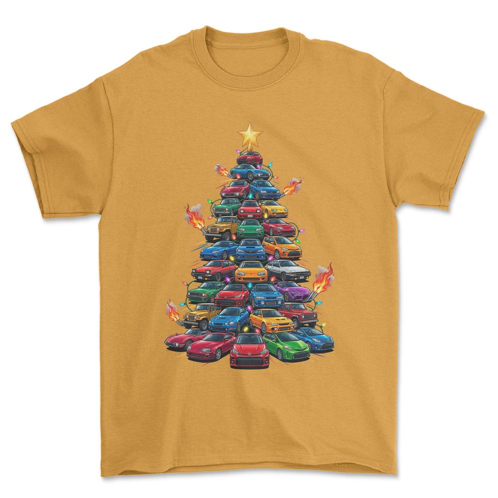Toyota Juletræ Christmas Tree - Unisex T-Shirt-Beklædning-Toyota-Guld-S-Forside-Garage Culture Shop- garage - man cave - merchandise