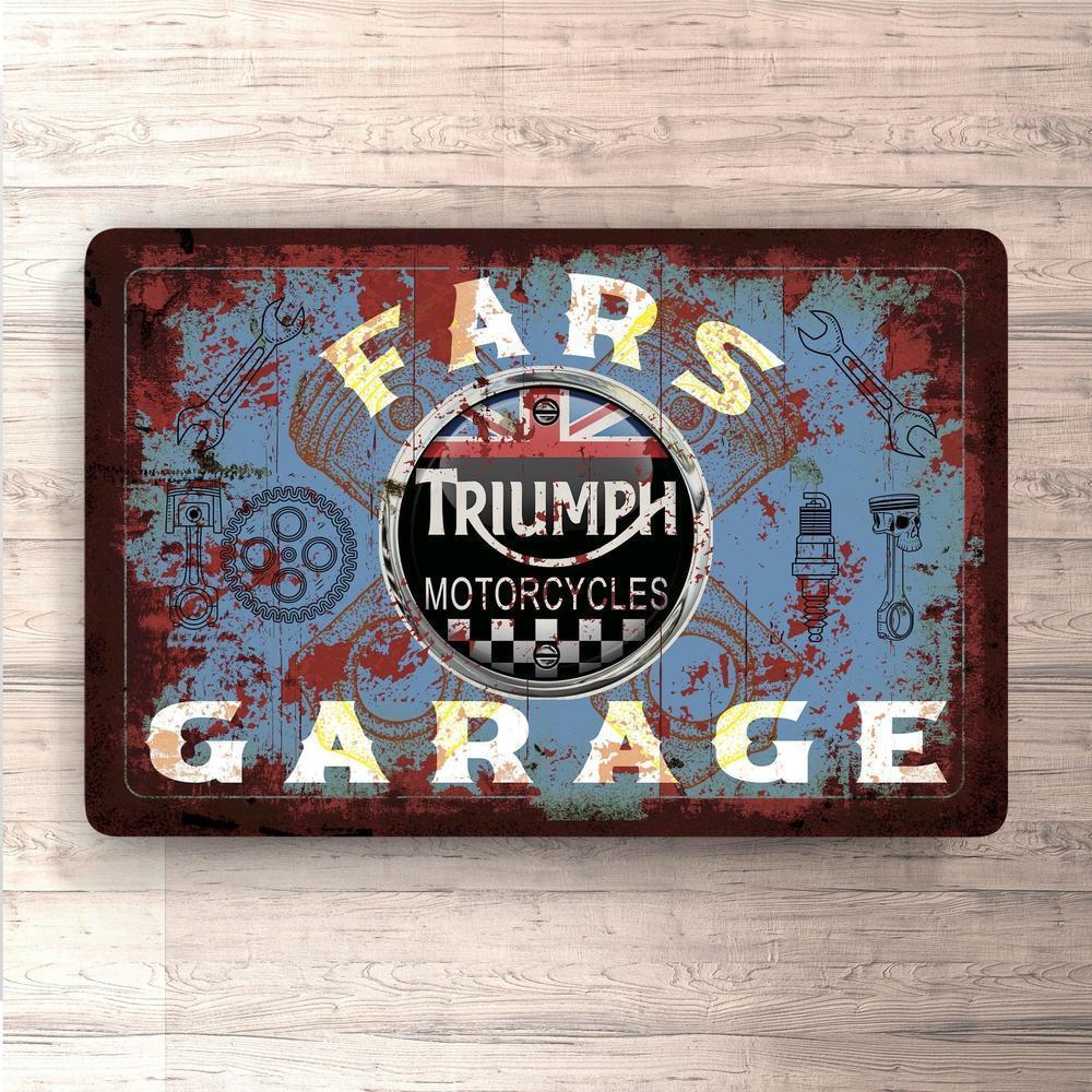 Triumph Fars Garage Vintage Skilte, Musemåtte, Dørmåtte-Skilte-Triumph-Garage Culture Shop- garage - man cave - merchandise