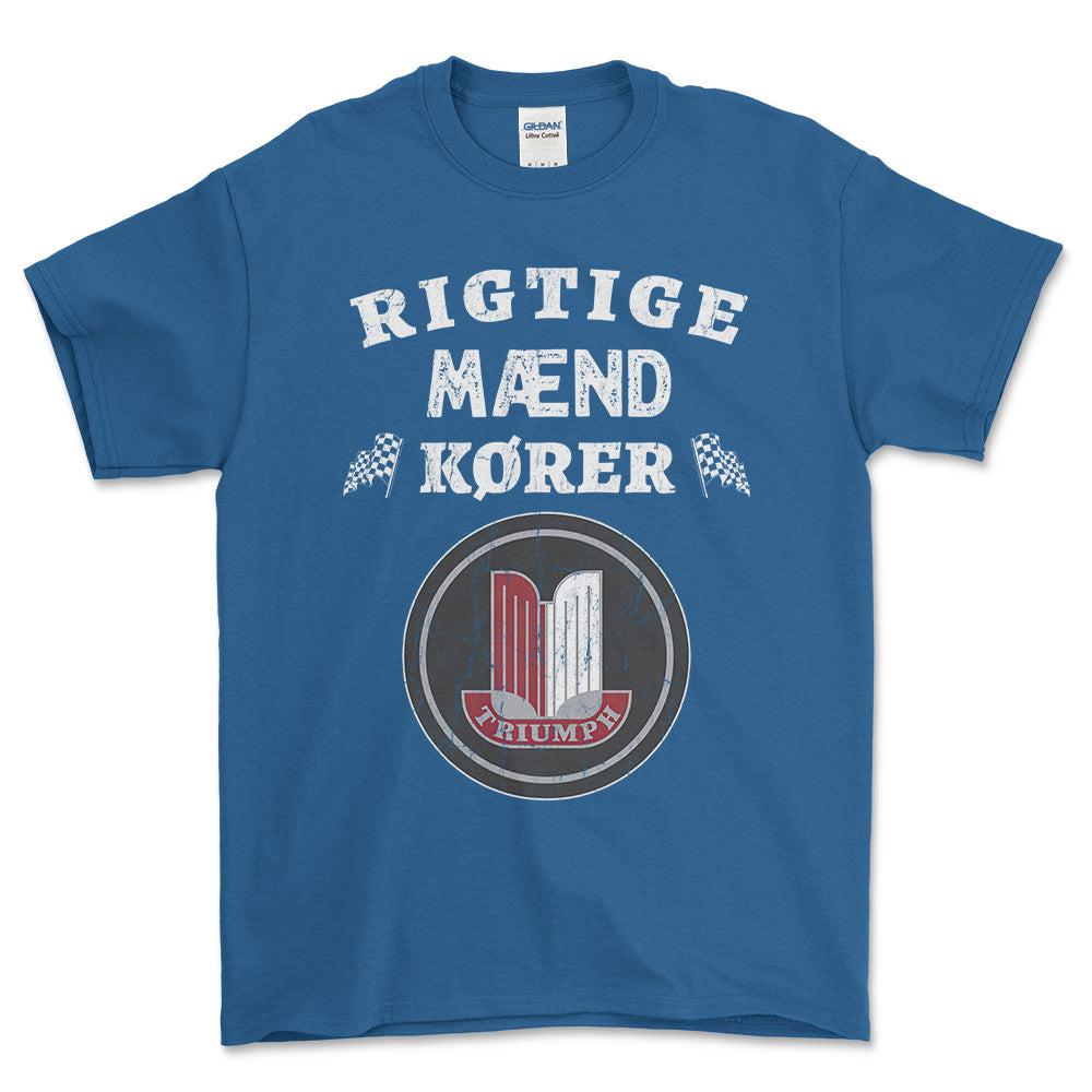 Triumph Rigtige Mænd Kører - Unisex T-Shirt , Bomuld-Beklædning-Triumph-Blå Royal-S-Forside-Garage Culture Shop- garage - man cave - merchandise