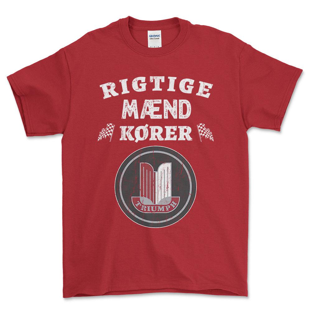 Triumph Rigtige Mænd Kører - Unisex T-Shirt , Bomuld-Beklædning-Triumph-Rød-S-Forside-Garage Culture Shop- garage - man cave - merchandise