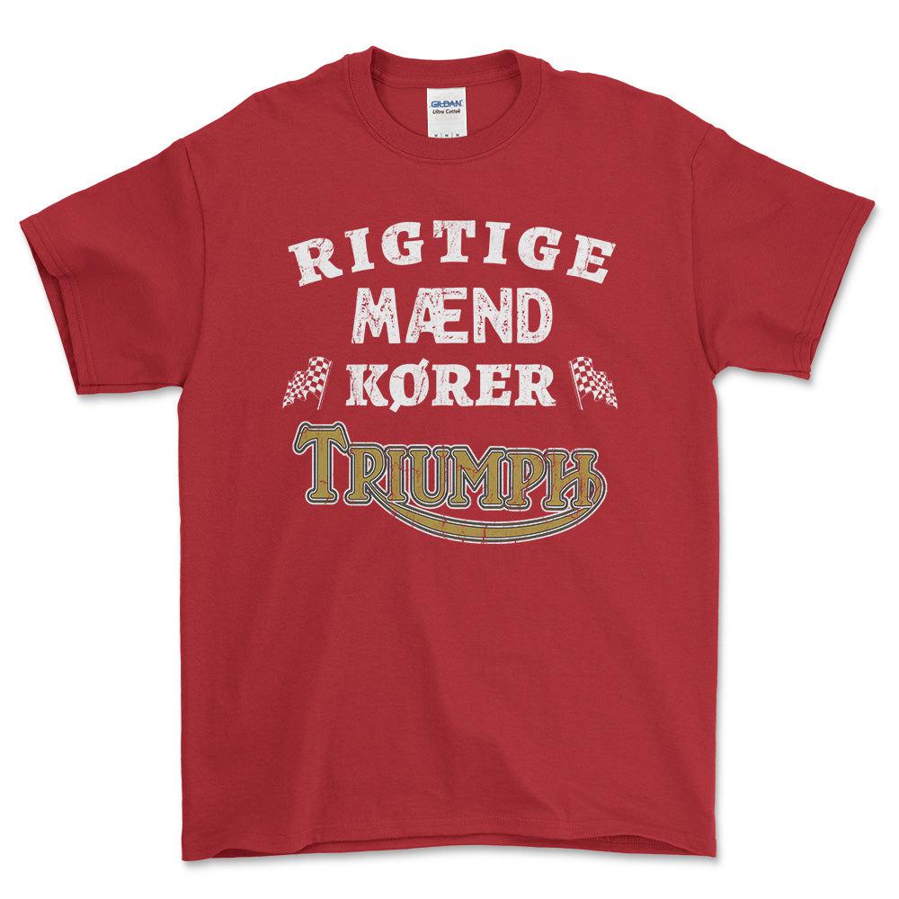Triumph Rigtige Mænd Kører - Unisex T-Shirt , Bomuld-Beklædning-Triumph-Rød-S-Forside-Garage Culture Shop- garage - man cave - merchandise