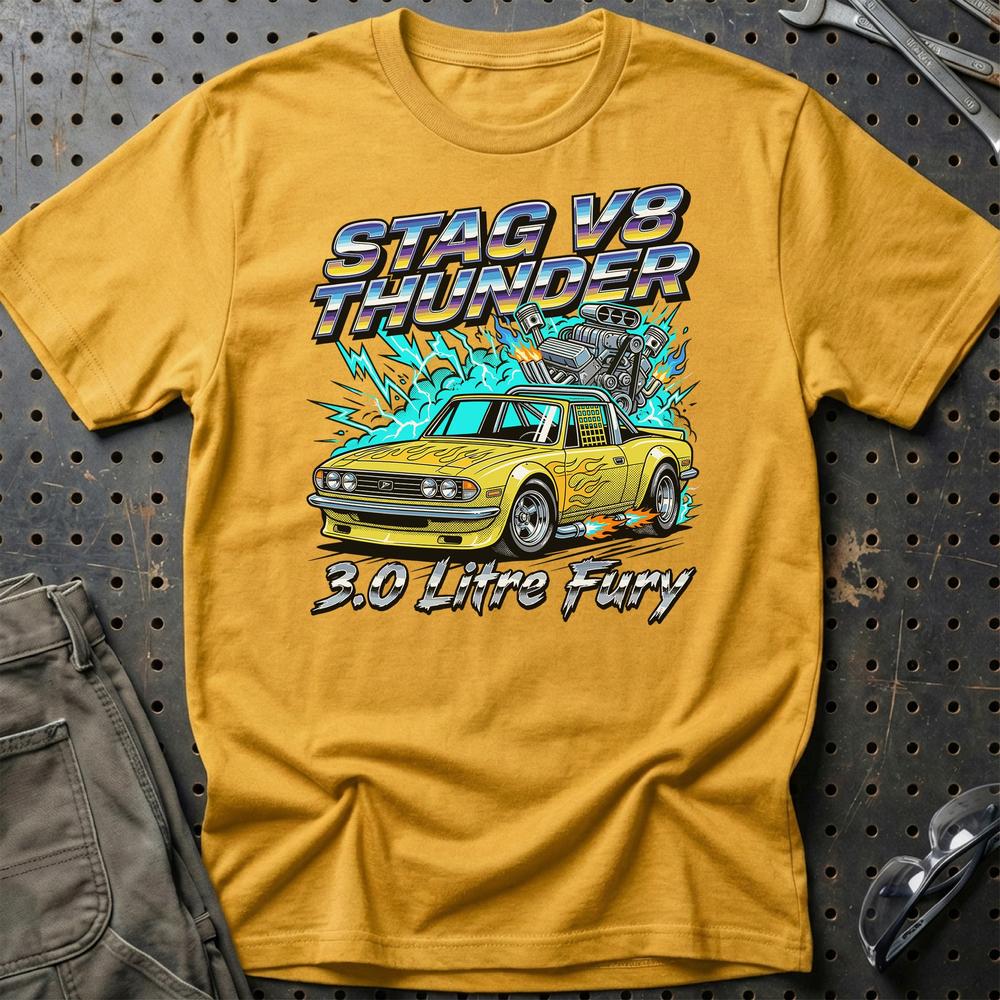 Triumph Stag V8 Thunder 3.0 Litre Fury - Unisex T-Shirt-Beklædning-Triumph-Guld-S-Garage Culture Shop- garage - man cave - merchandise