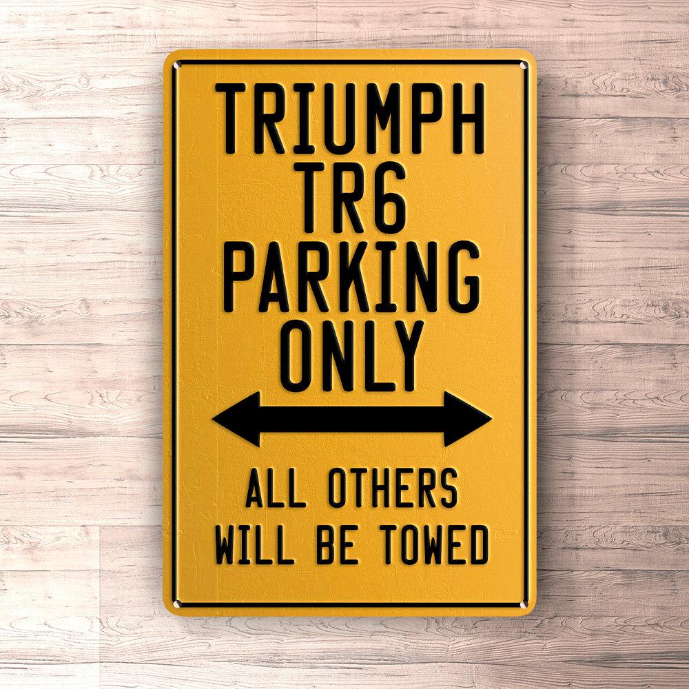 Triumph Tr6 Parking Only Skilte, Musemåtte, Dørmåtte-Parking skilte-Triumph-Garage Culture Shop- garage - man cave - merchandise