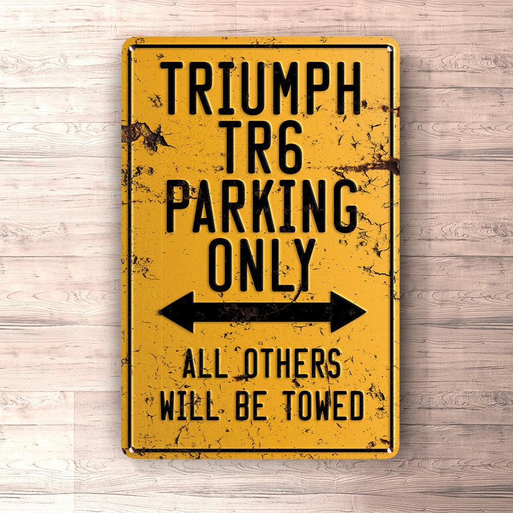 Triumph Tr6 Parking Only Skilte, Musemåtte, Dørmåtte-Parking skilte-Triumph-Garage Culture Shop- garage - man cave - merchandise