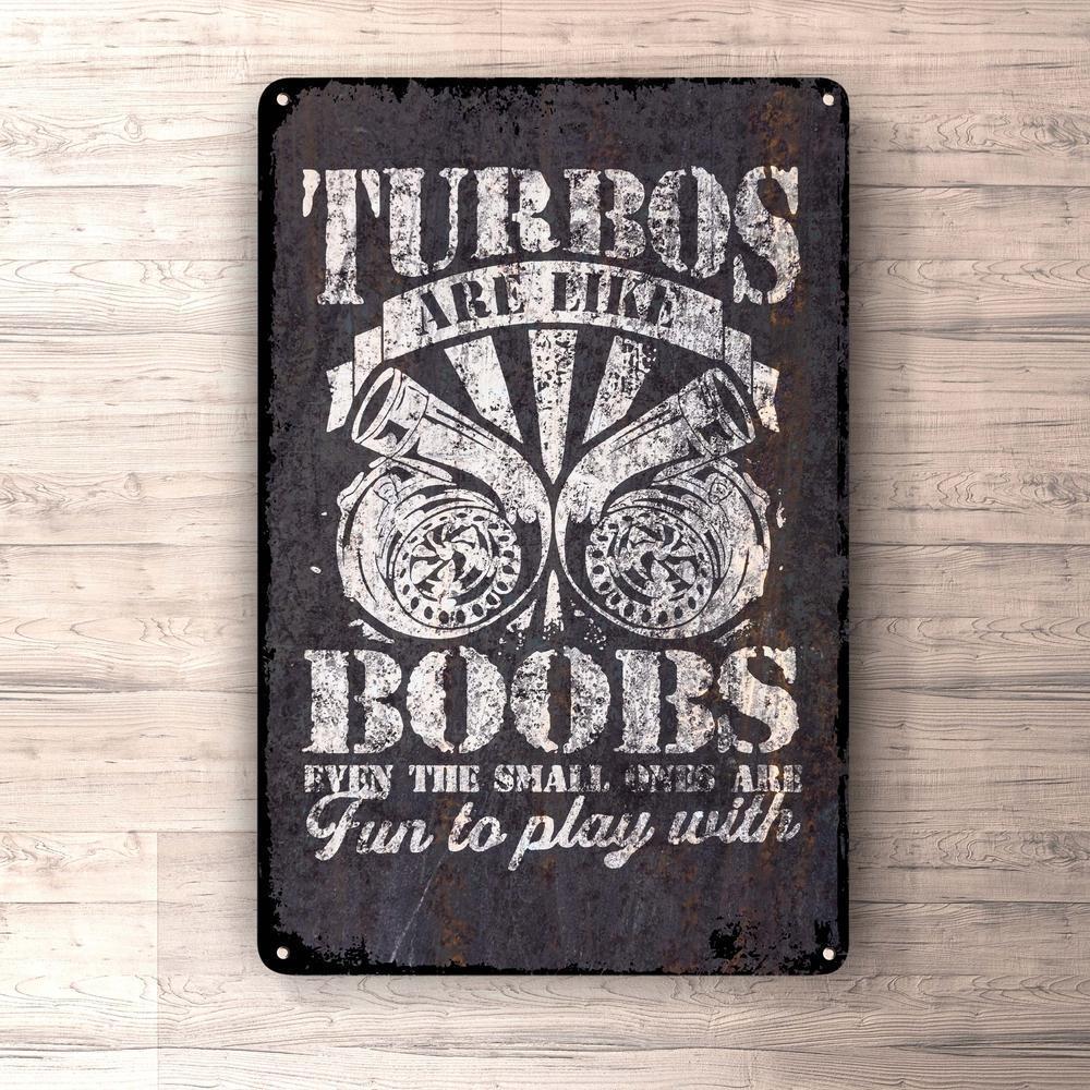 Turbos Are Like Boobs Skilte, Musemåtte, Dørmåtte-Skilte-Funny Garage-Garage Culture Shop- garage - man cave - merchandise