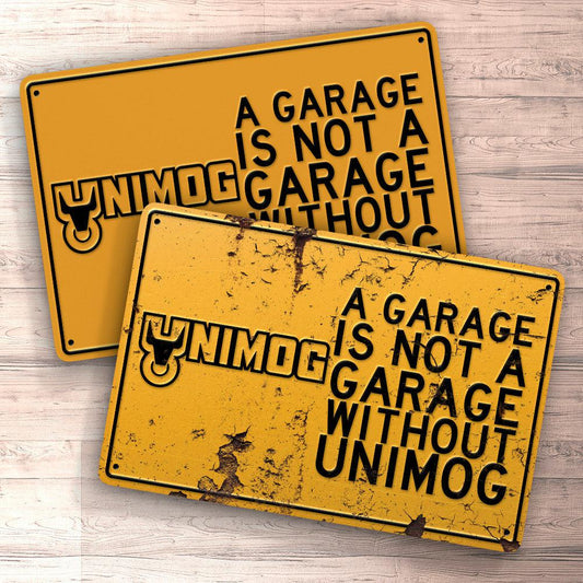 Unimog A Garage Is Not A Garage Without Unimog Skilte, Musemåtte, Dørmåtte , Plakat-Skilte-Unimog-Garage Culture Shop- garage - man cave - merchandise
