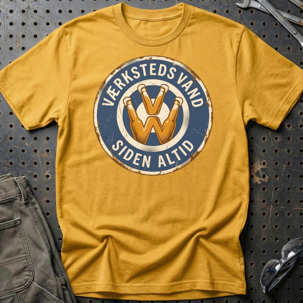 VW Værkstedsvand Siden Altid - Unisex T-Shirt-Beklædning-VW-Guld-S-Garage Culture Shop- garage - man cave - merchandise