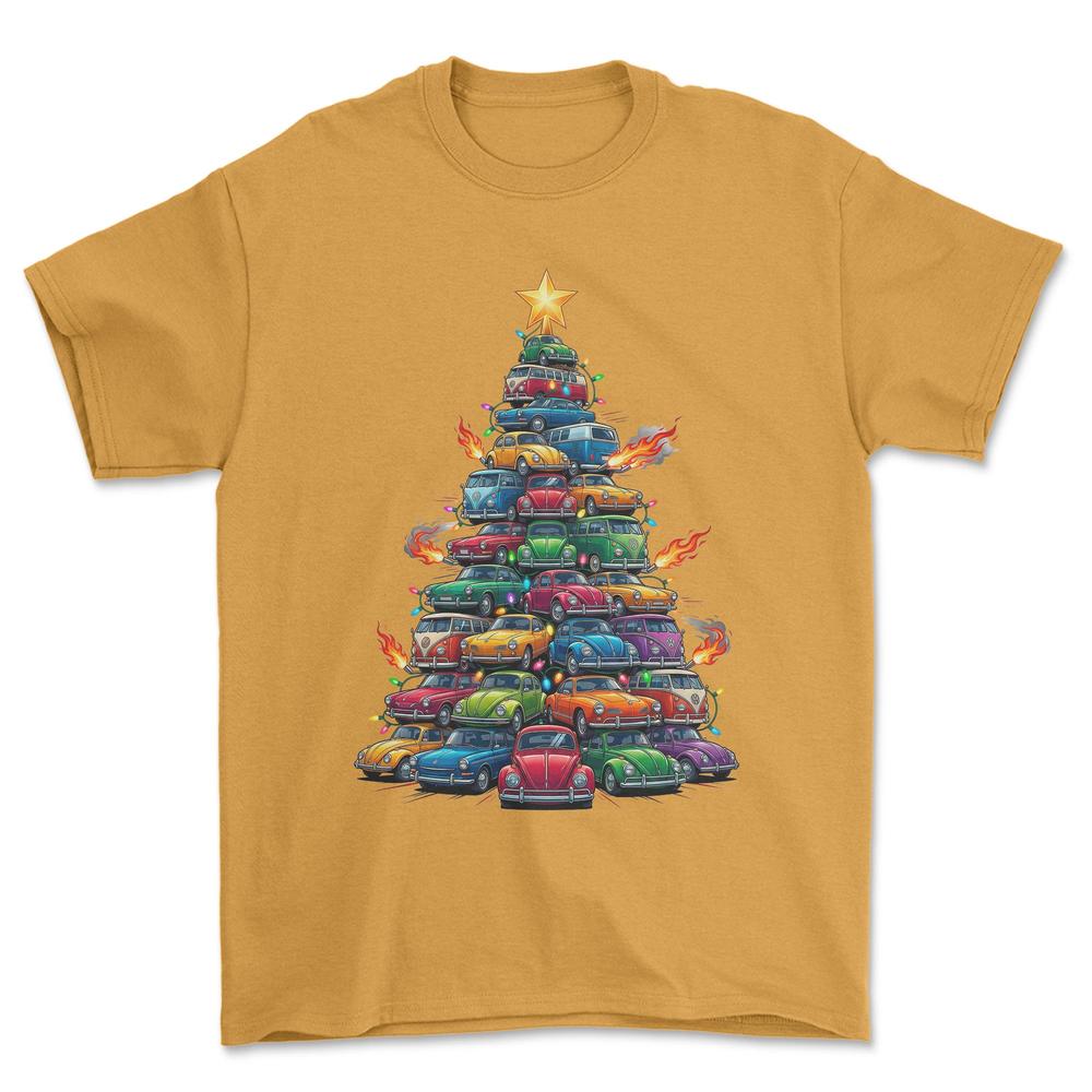 VW Volkswagen Aircooled Juletræ Christmas Tree - Unisex T-Shirt-Beklædning-VW-Guld-S-Forside-Garage Culture Shop- garage - man cave - merchandise