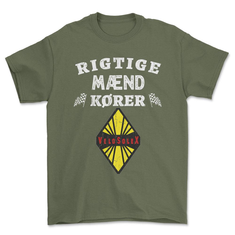 Velo Solex Rigtige Mænd Kører - Unisex T-Shirt , Bomuld-Beklædning-Velo Solex-Grøn Militær-S-Forside-Garage Culture Shop- garage - man cave - merchandise