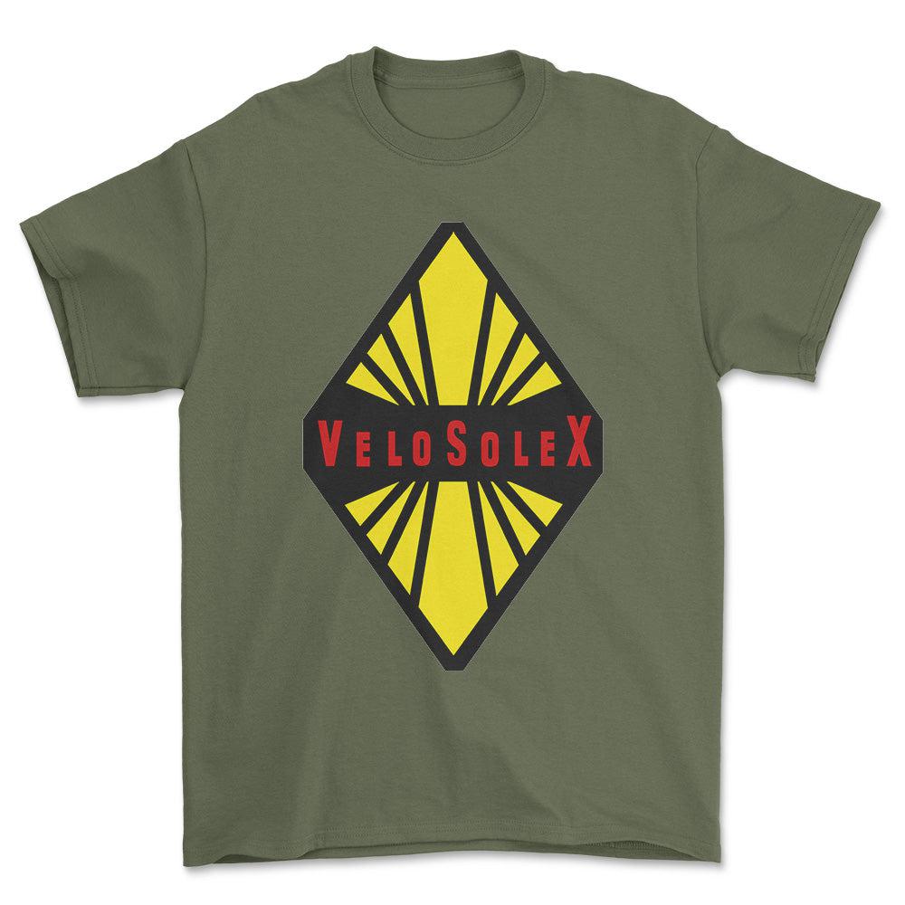 Velo Solex - Unisex T-Shirt , Bomuld-Beklædning-Velo Solex-Grøn Militær-S-Forside-Garage Culture Shop- garage - man cave - merchandise