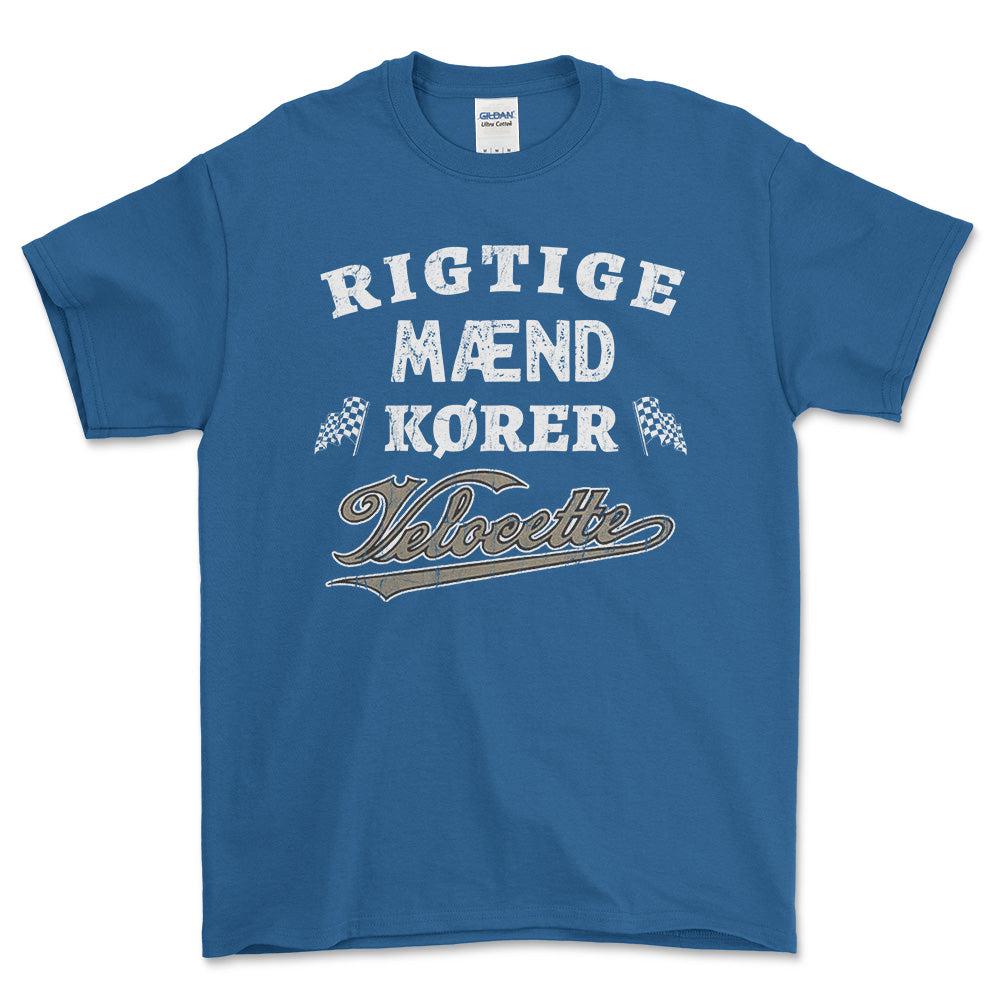 Veloccete Rigtige Mænd Kører - Unisex T-Shirt , Bomuld-Beklædning-Velocette-Blå Royal-S-Forside-Garage Culture Shop- garage - man cave - merchandise