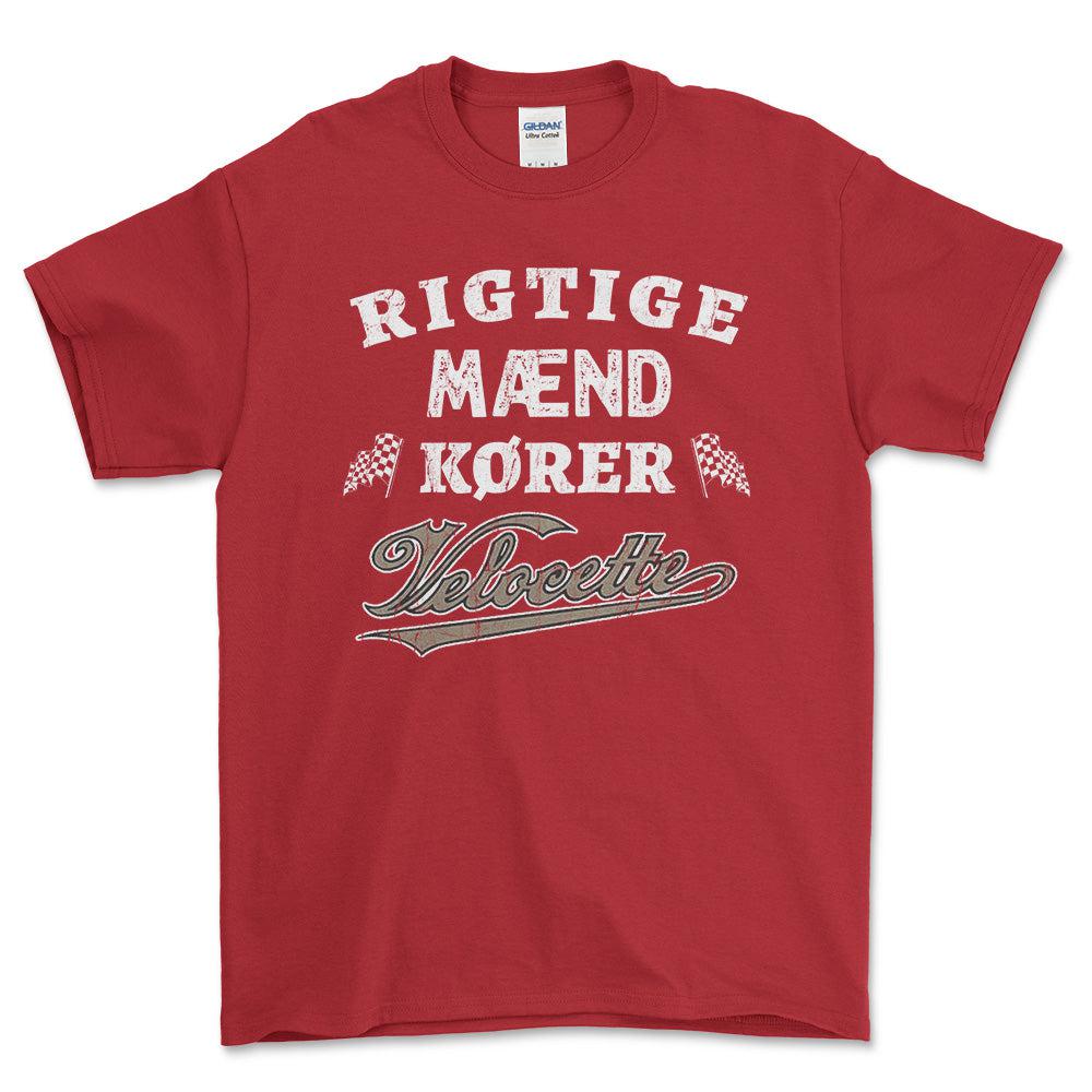 Veloccete Rigtige Mænd Kører - Unisex T-Shirt , Bomuld-Beklædning-Velocette-Rød-S-Forside-Garage Culture Shop- garage - man cave - merchandise