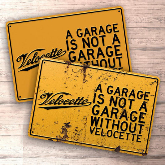 Velocette A Garage Is Not A Garage Without Velocette Skilte, Musemåtte, Dørmåtte , Plakat-Skilte-Velocette-Garage Culture Shop- garage - man cave - merchandise