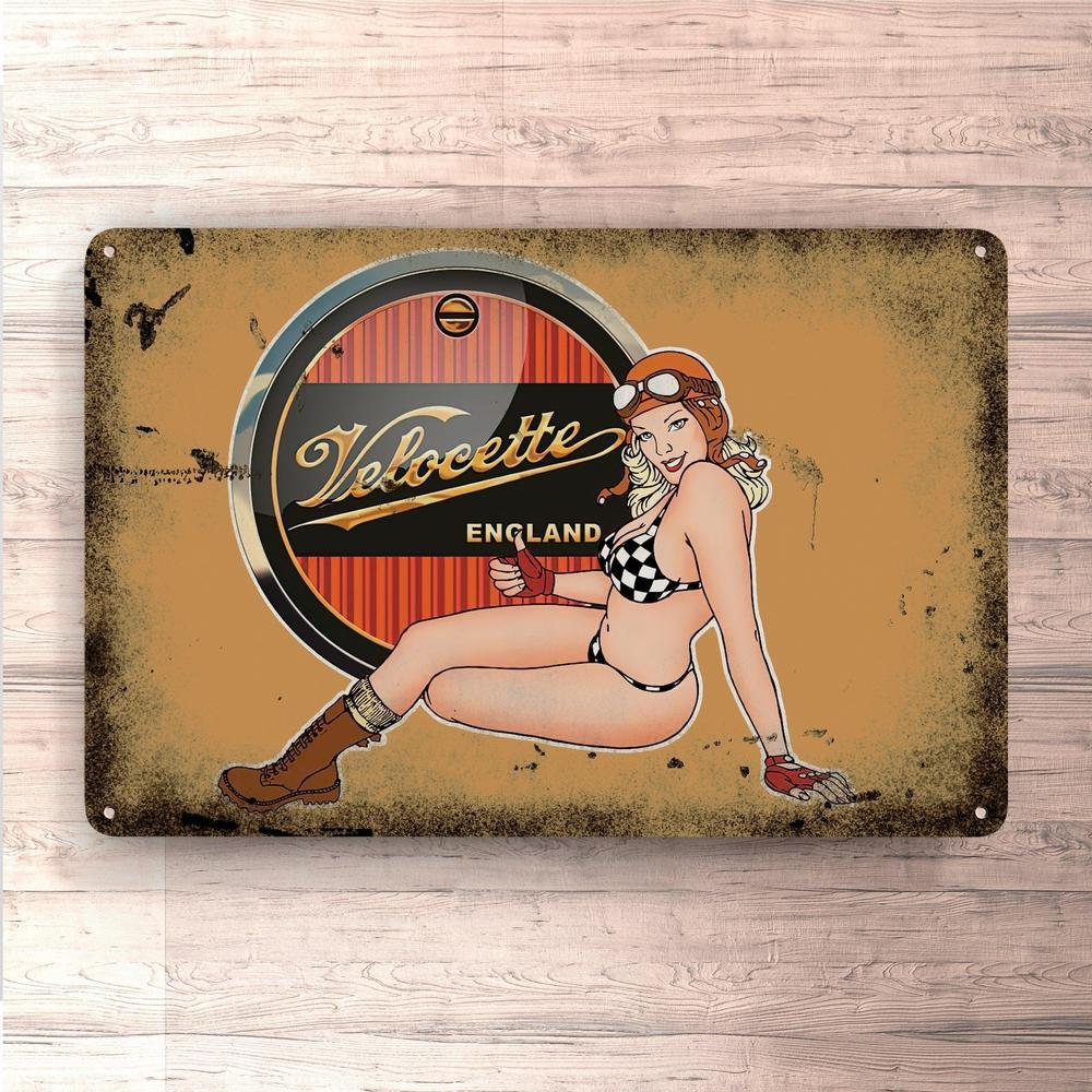 Velocette Pin-Up Vintage Skilte, Musemåtte, Dørmåtte-Skilte-Velocette-Garage Culture Shop- garage - man cave - merchandise
