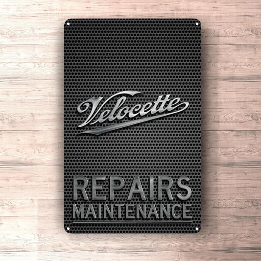 Velocette Repairs Maintenance Skilte, Musemåtte, Dørmåtte , Plakat-Skilte-Velocette-Garage Culture Shop- garage - man cave - merchandise