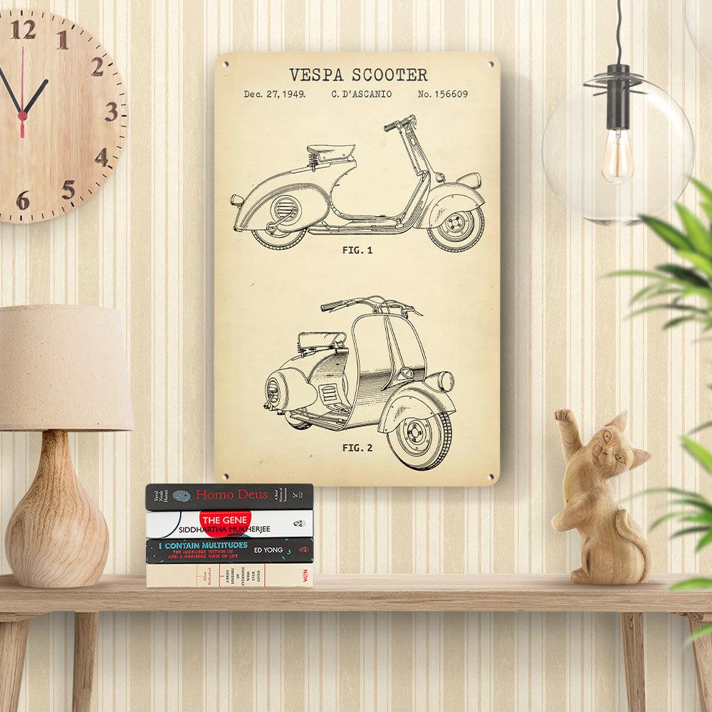Vespa Scooter 1949 Patent Blueprint Skilte, Musemåtte, Dørmåtte-Blueprint-Vespa-Garage Culture Shop- garage - man cave - merchandise