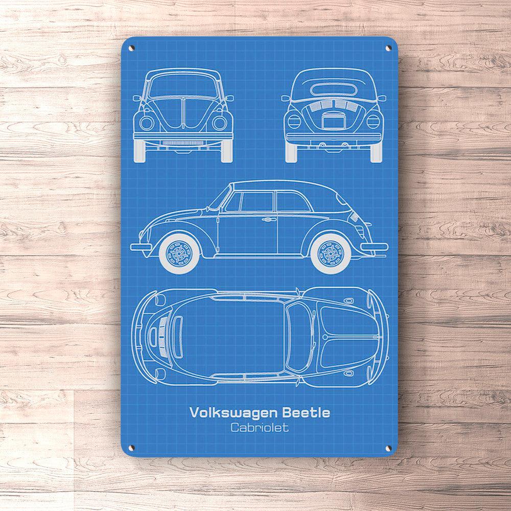 Volkswagen VW Beetle Cabriolet Blueprint Skilte, Musemåtte, Dørmåtte-Blueprint-VW-Garage Culture Shop- garage - man cave - merchandise