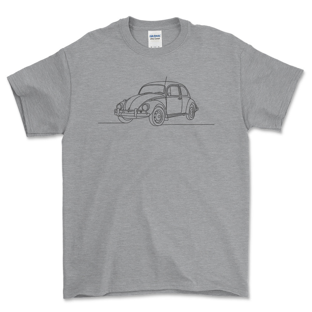 Volkswagen VW Beetle Typ 1 - One Line Style Unisex T-Shirt-Beklædning-VW-Grå Sport-S-Forside-Garage Culture Shop- garage - man cave - merchandise