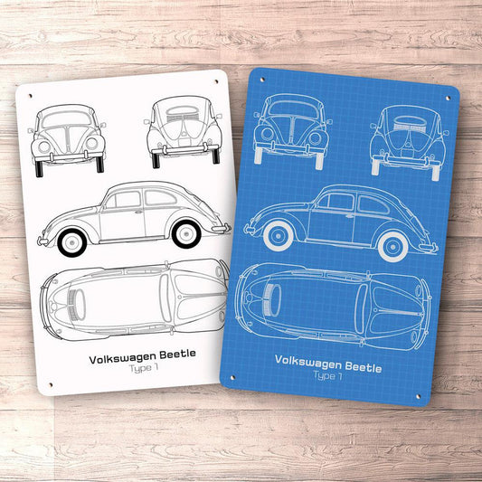 Volkswagen VW Beetle Type 1 Blueprint Skilte, Musemåtte, Dørmåtte , Plakat-Blueprint-VW-Garage Culture Shop- garage - man cave - merchandise