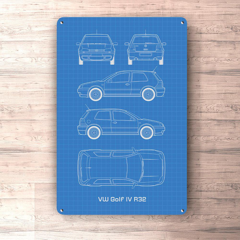 Volkswagen VW Golf IV R32 Blueprint Skilte, Musemåtte, Dørmåtte-Blueprint-VW-Garage Culture Shop- garage - man cave - merchandise