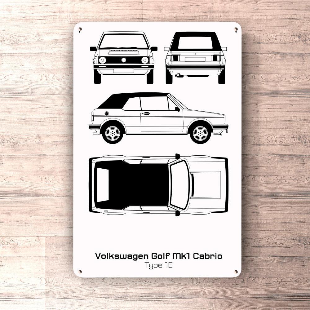 Volkswagen VW Golf Mk1 Cabrio Blueprint Skilte, Musemåtte, Dørmåtte , Plakat-Blueprint-VW-Garage Culture Shop- garage - man cave - merchandise