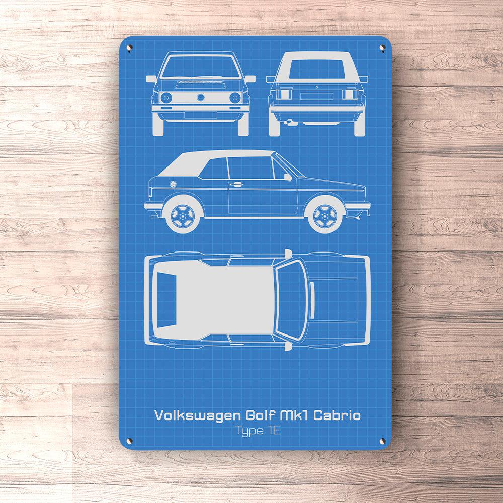 Volkswagen VW Golf Mk1 Cabrio Blueprint Skilte, Musemåtte, Dørmåtte , Plakat-Blueprint-VW-Garage Culture Shop- garage - man cave - merchandise