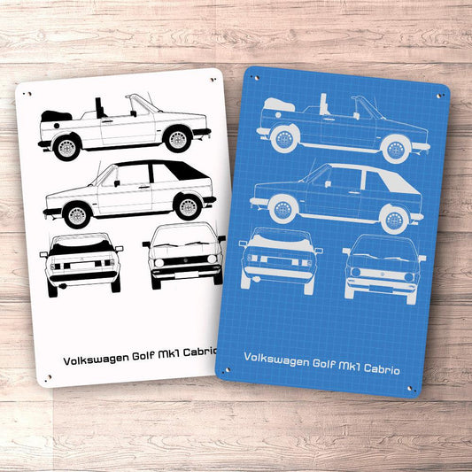 Volkswagen VW Golf Mk1 Cabrio Blueprint Skilte, Musemåtte, Dørmåtte , Plakat-Blueprint-VW-Garage Culture Shop- garage - man cave - merchandise