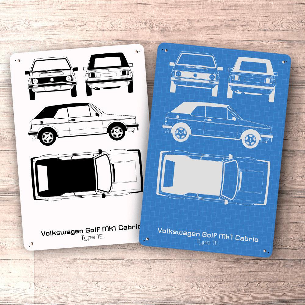Volkswagen VW Golf Mk1 Cabrio Blueprint Skilte, Musemåtte, Dørmåtte , Plakat-Blueprint-VW-Garage Culture Shop- garage - man cave - merchandise