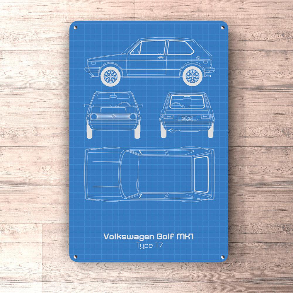 Volkswagen VW Golf Mk1 Type 17 Blueprint Skilte, Musemåtte, Dørmåtte-Blueprint-VW-Garage Culture Shop- garage - man cave - merchandise