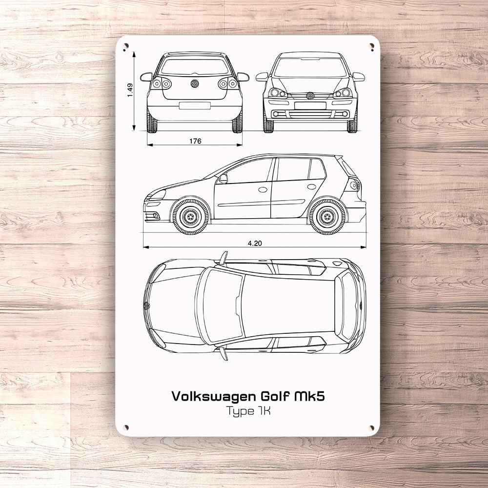 Volkswagen VW Golf Mk5 Type 1K Blueprint Skilte, Musemåtte, Dørmåtte , Plakat-Blueprint-VW-Garage Culture Shop- garage - man cave - merchandise