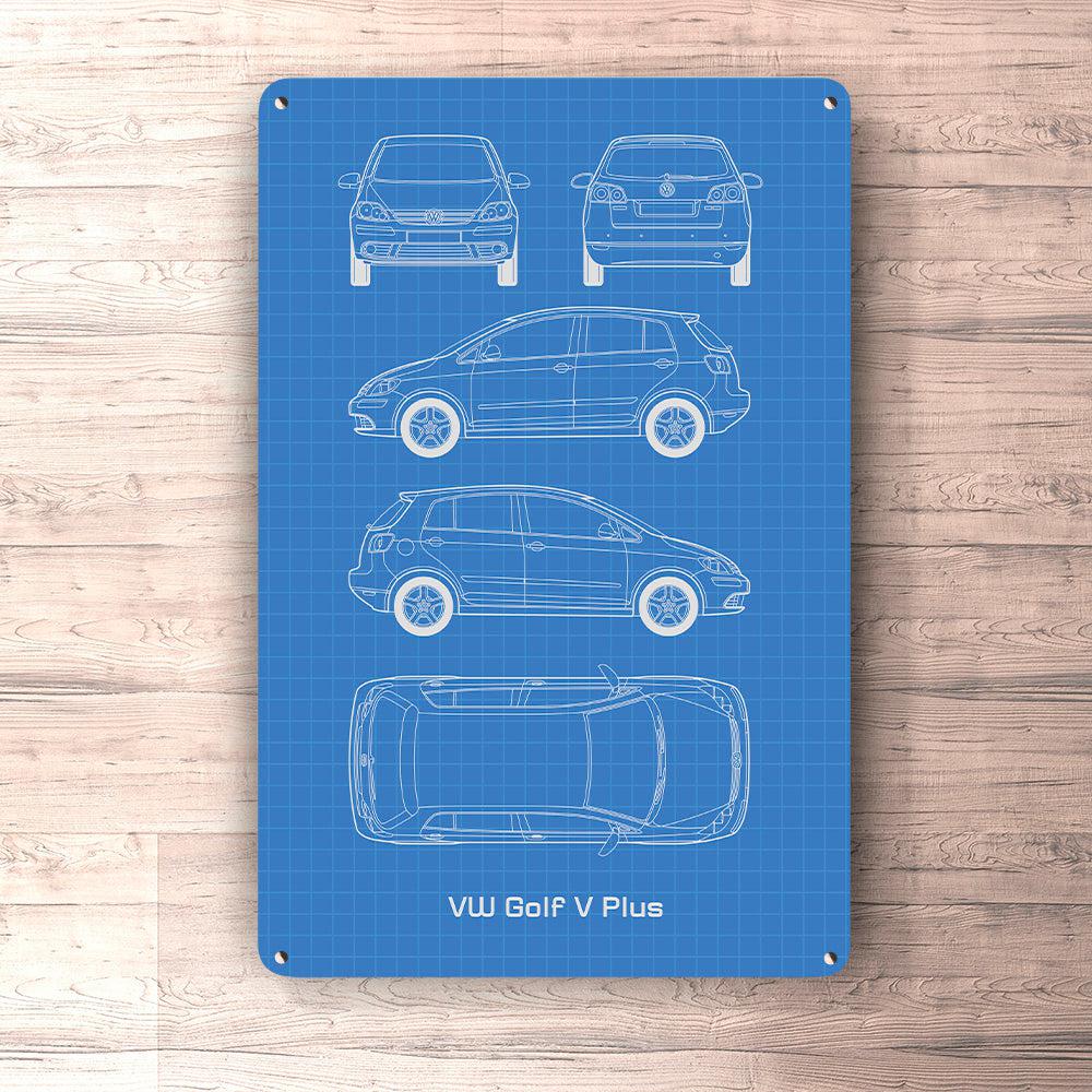 Volkswagen VW Golf V Plus Blueprint Skilte, Musemåtte, Dørmåtte-Blueprint-VW-Garage Culture Shop- garage - man cave - merchandise