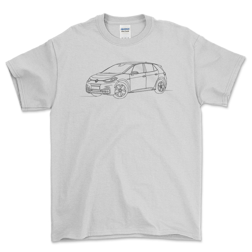 Volkswagen VW ID.3 - One Line Style Unisex T-Shirt-Beklædning-vw-Hvid-S-Forside-Garage Culture Shop- garage - man cave - merchandise