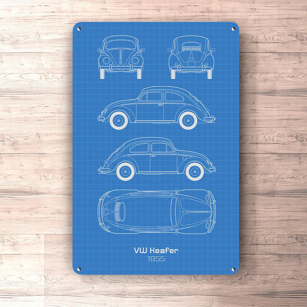 Volkswagen VW Keafer 1955 Blueprint Skilte, Musemåtte, Dørmåtte , Plakat-Blueprint-VW-Garage Culture Shop- garage - man cave - merchandise