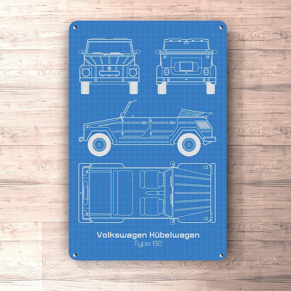 Volkswagen VW Kübelwagen Type 82 Blueprint Skilte, Musemåtte, Dørmåtte-Blueprint-VW-Garage Culture Shop- garage - man cave - merchandise