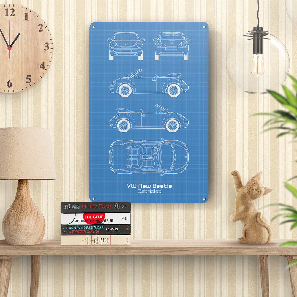 Volkswagen VW New Beetle Cabriolet Blueprint Skilte, Musemåtte, Dørmåtte-Blueprint-VW-Garage Culture Shop- garage - man cave - merchandise