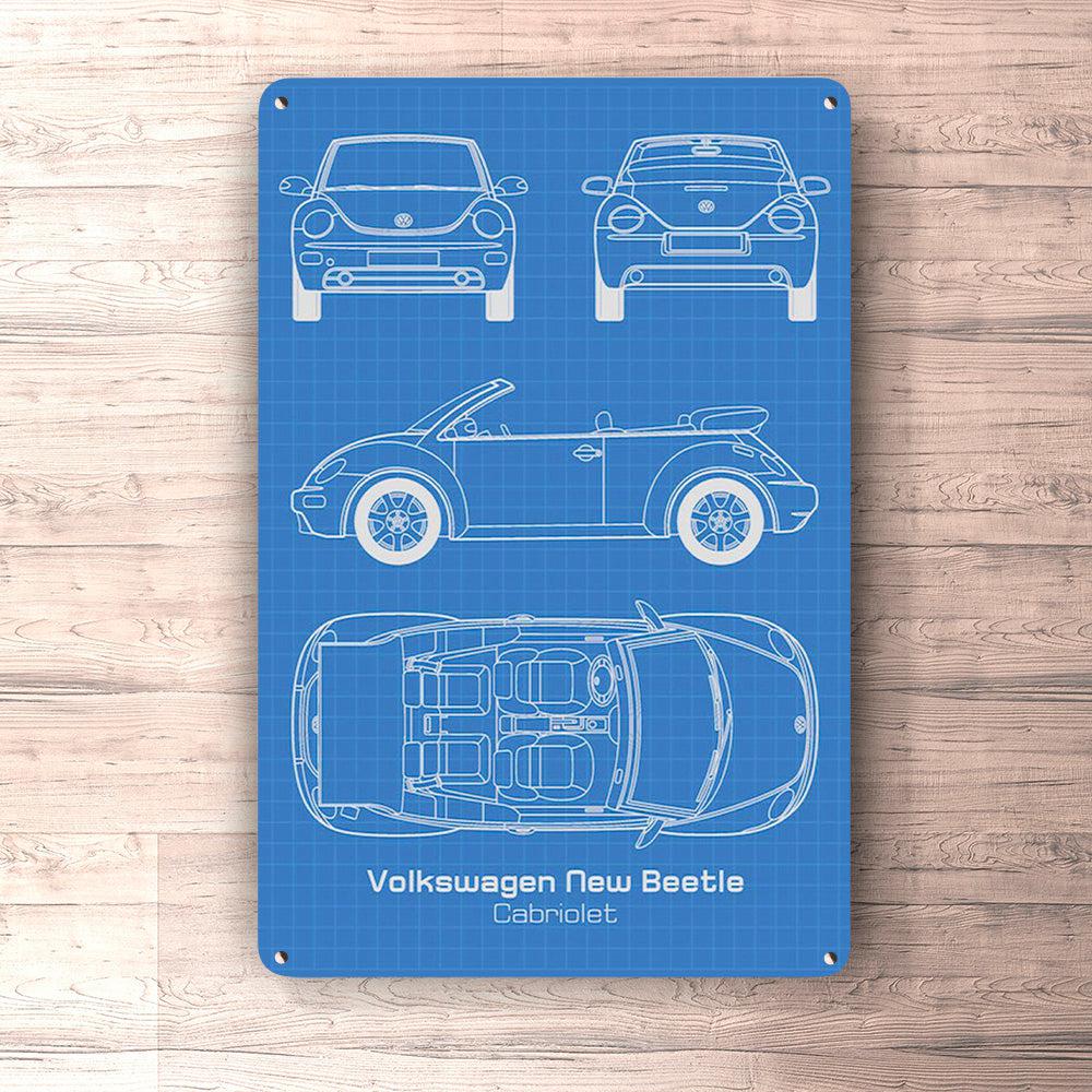 Volkswagen VW New Beetle Cabriolet Blueprint Skilte, Musemåtte, Dørmåtte-Blueprint-VW-Garage Culture Shop- garage - man cave - merchandise